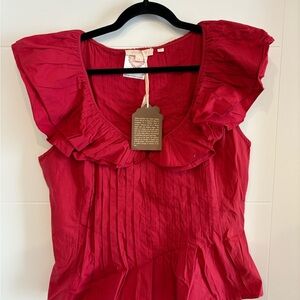 Anthropologie Ruffled Blouse in Vibrant Red